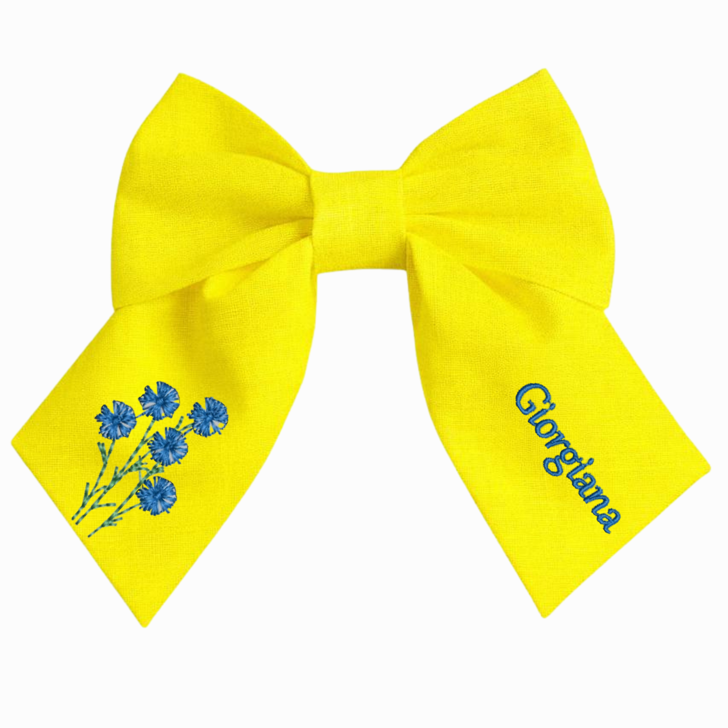 Personalised linen bow with embroidered customer name