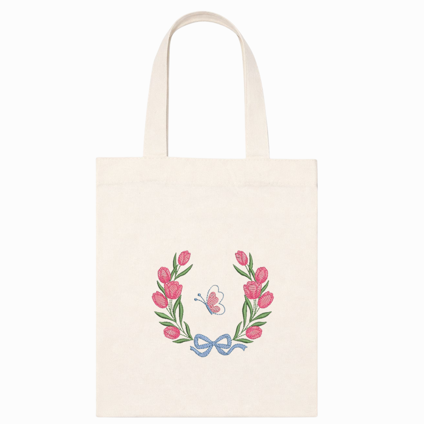 Shopper-Tasche mit handgestickten Tulpen, hergestellt in Italien