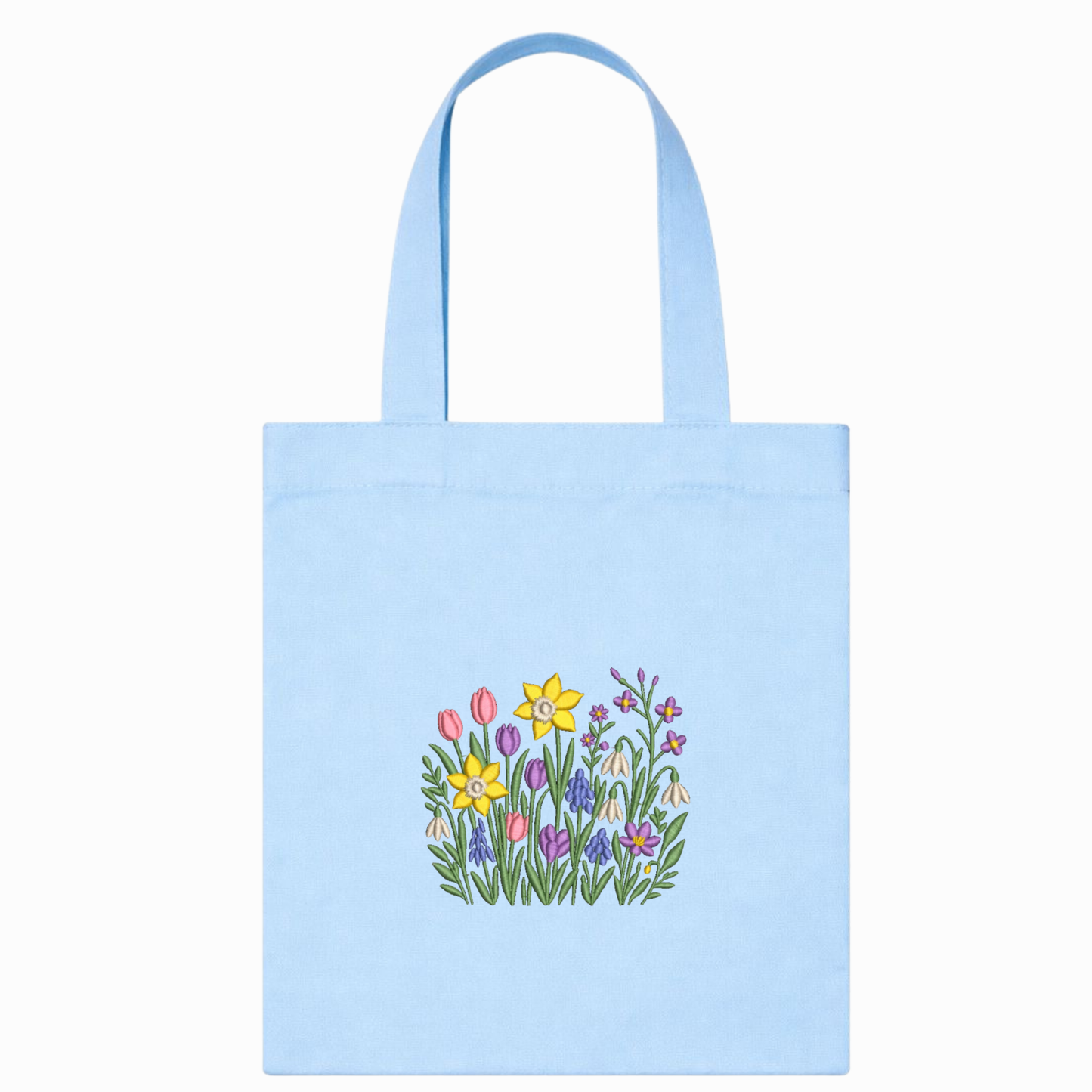 Hellblaue Canvas-Einkaufstasche mit Blumenstickerei – handgemachte VIADALINNO-Tasche
