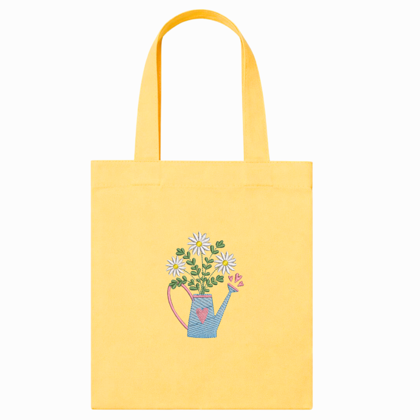 Shopper in canvas giallo con ricamo floreale – borsa artigianale VIADALINNO
