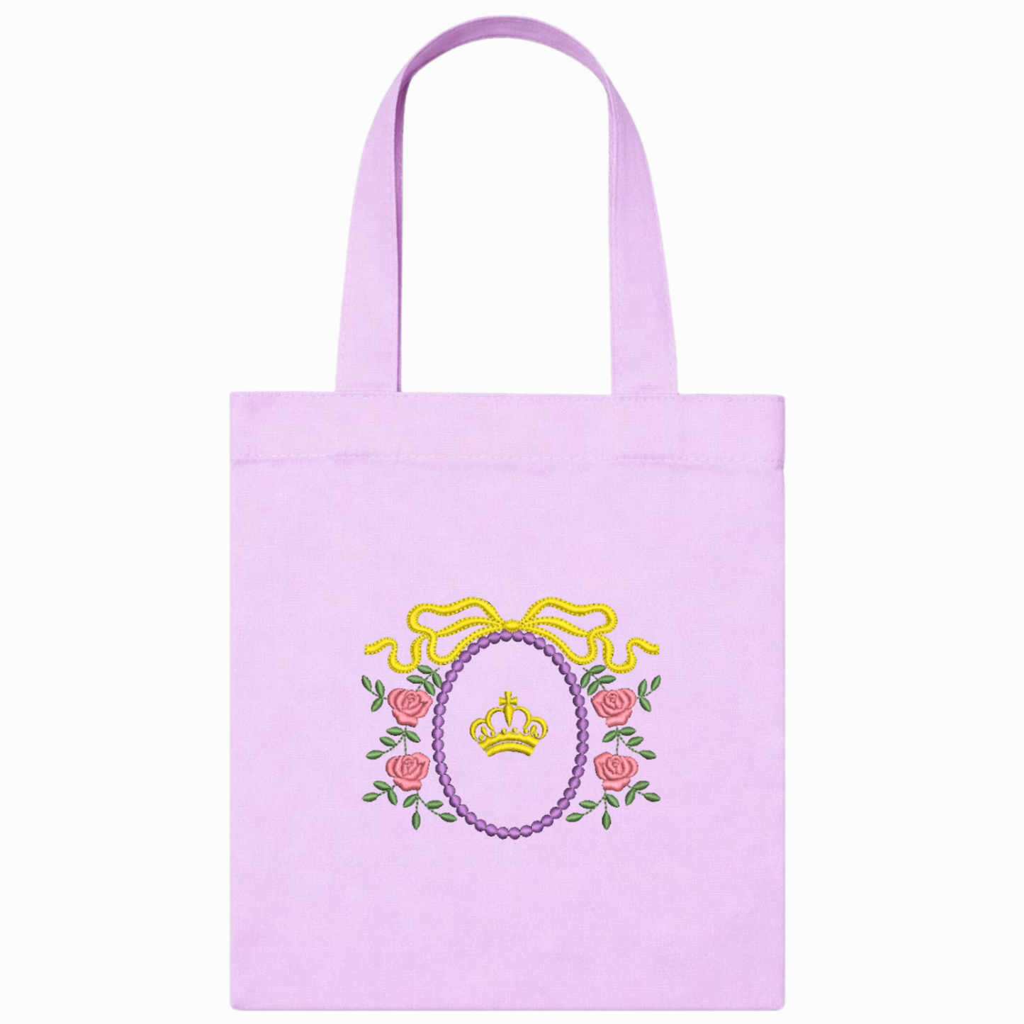 Lila Canvas-Shopper mit Blumenstickerei und Krone