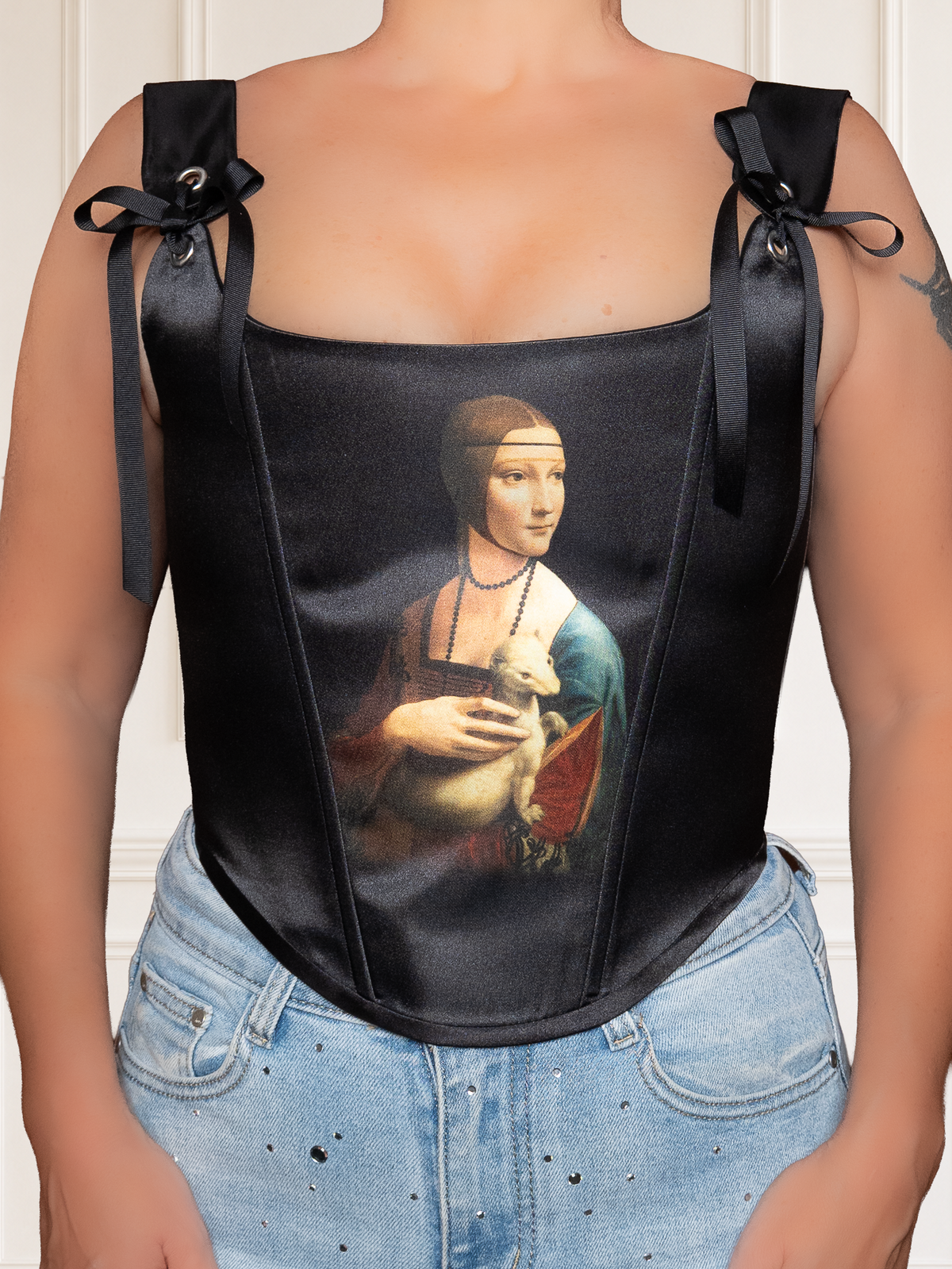 Lady with an Ermine Art Corset Top Renaissance Portrait Black Corset
