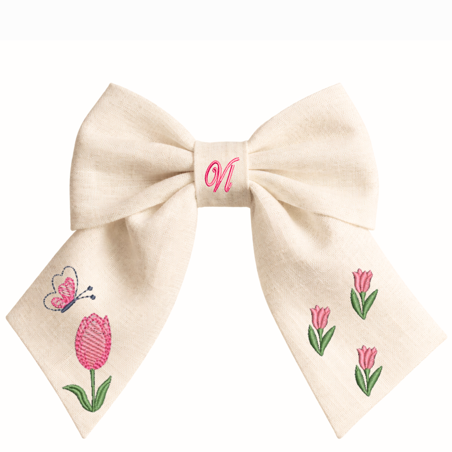 Leinen-Haarspange mit Tulpenstickerei – Handgemachte Haarspange für Mädchen