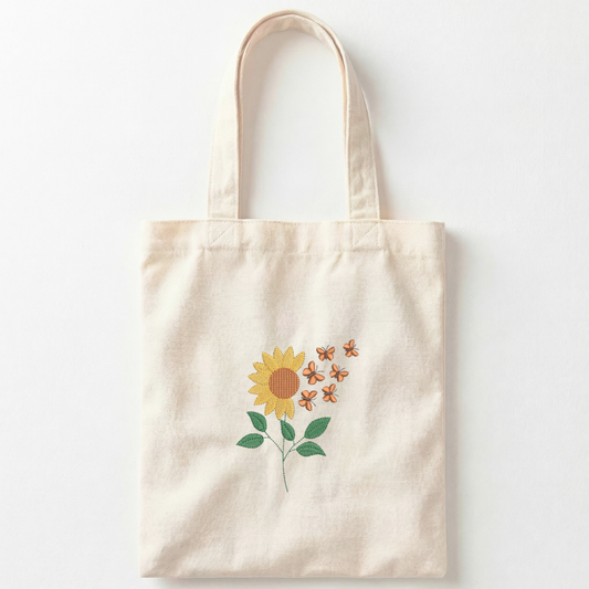 Beige canvas shopper with sunflower embroidery - VIADALINNO handmade bag