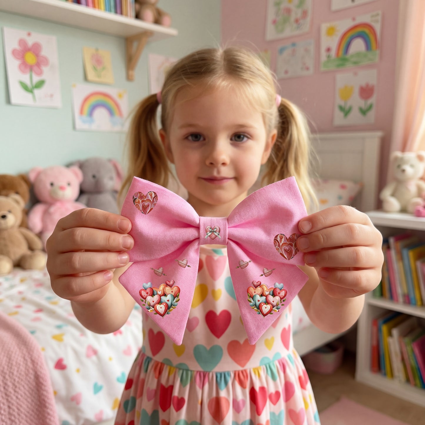 Pink Valentine's Bow – Enchanted Hearts. Designer Fabrics