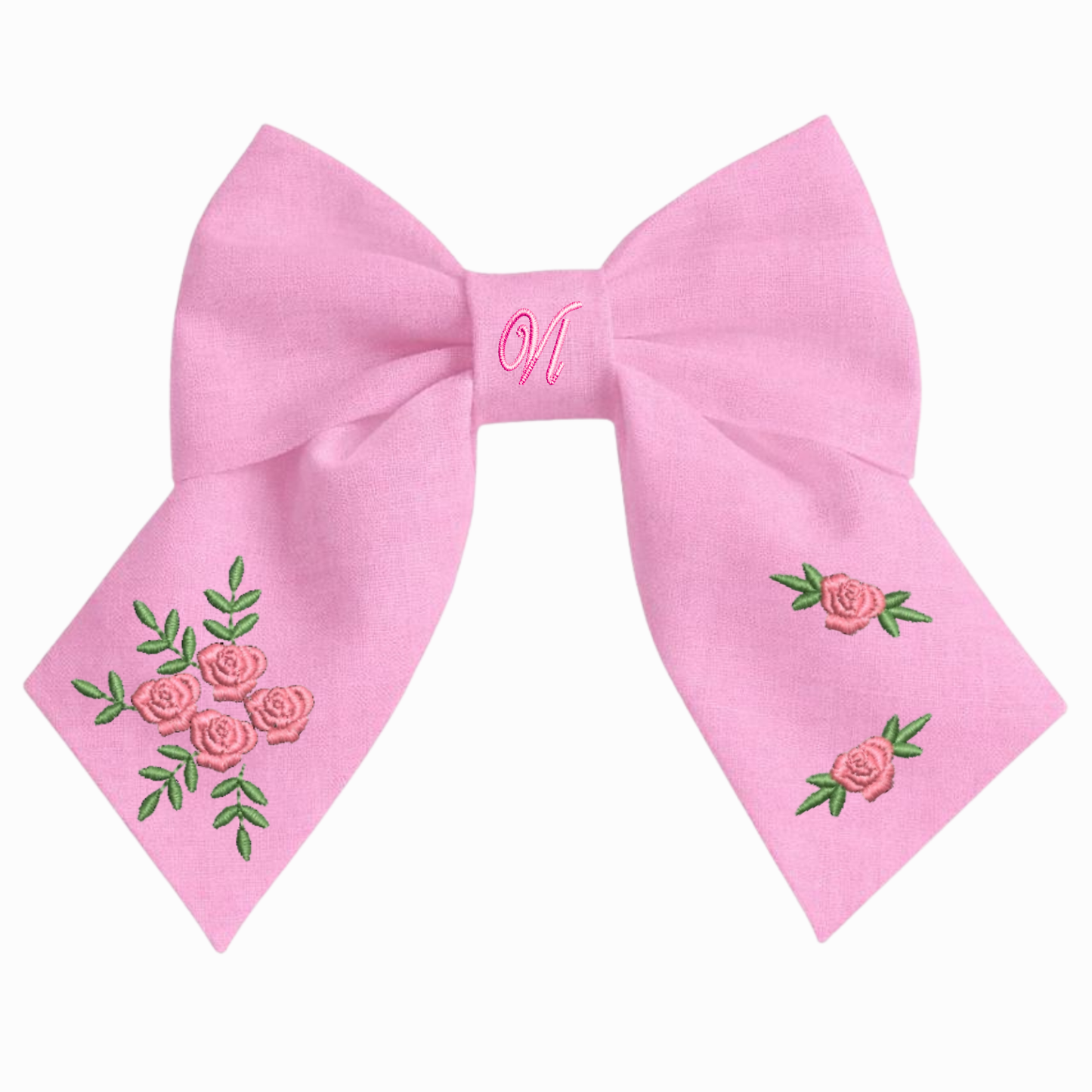 Fiocco per capelli in lino con ricamo rose – Fiocco fatto a mano per bambina, elegante