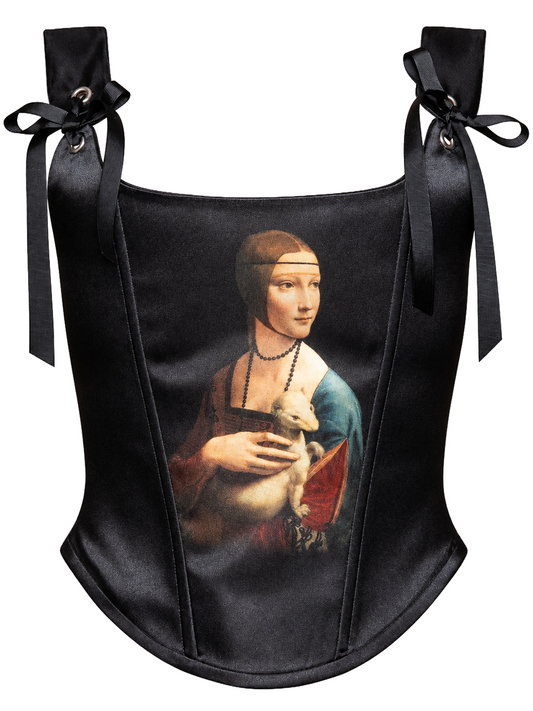 Lady with an Ermine Art Corset Top Renaissance Portrait Black Corset