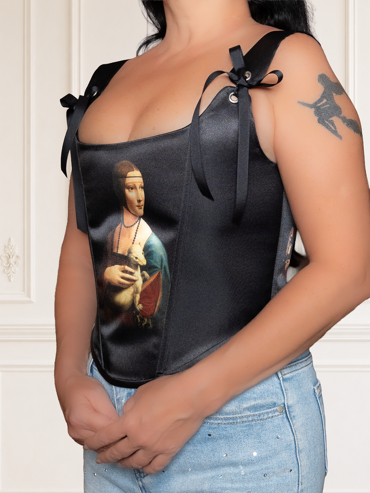 Lady with an Ermine Art Corset Top Renaissance Portrait Black Corset