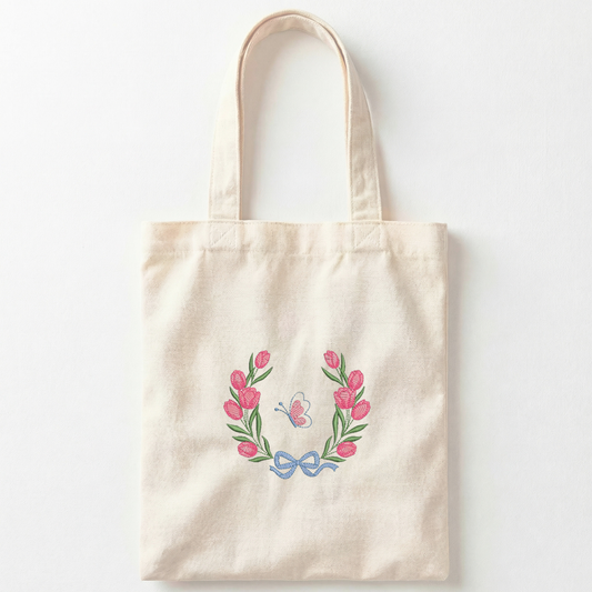 Shopper Bag with Embroidered Tulips – Handmade in Italy