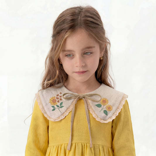 Colletto in lino con ricamo girasoli – Colletto decorativo per bambina VIADALINNO