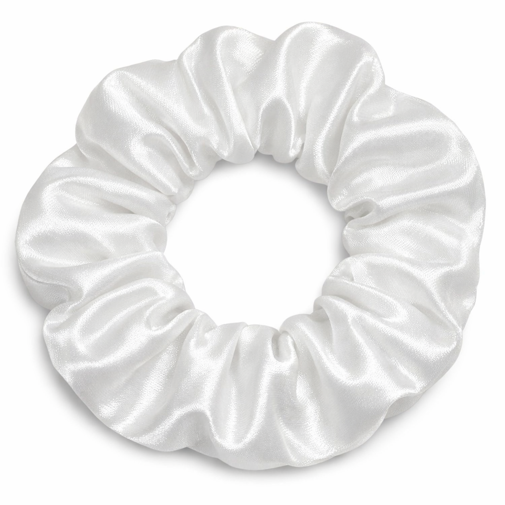 Fiocco Elastico in Raso Bianco – Scrunchie Elegante per Capelli