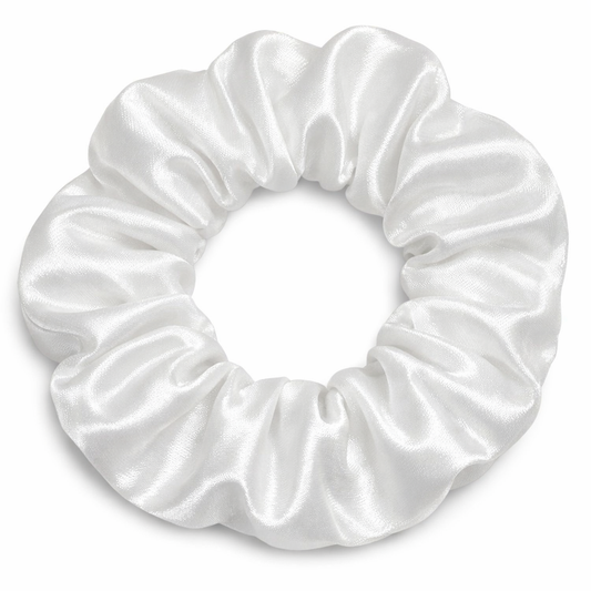 Fiocco Elastico in Raso Bianco – Scrunchie Elegante per Capelli