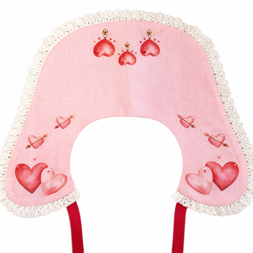 Colletto decorativo in lino per bambina con pizzo e cuori San Valentino| Decorative collar