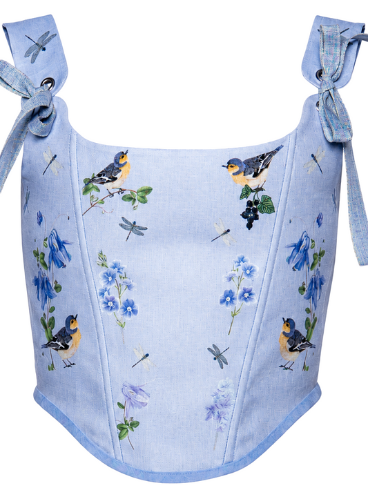 Light Blue Linen Bird Corset