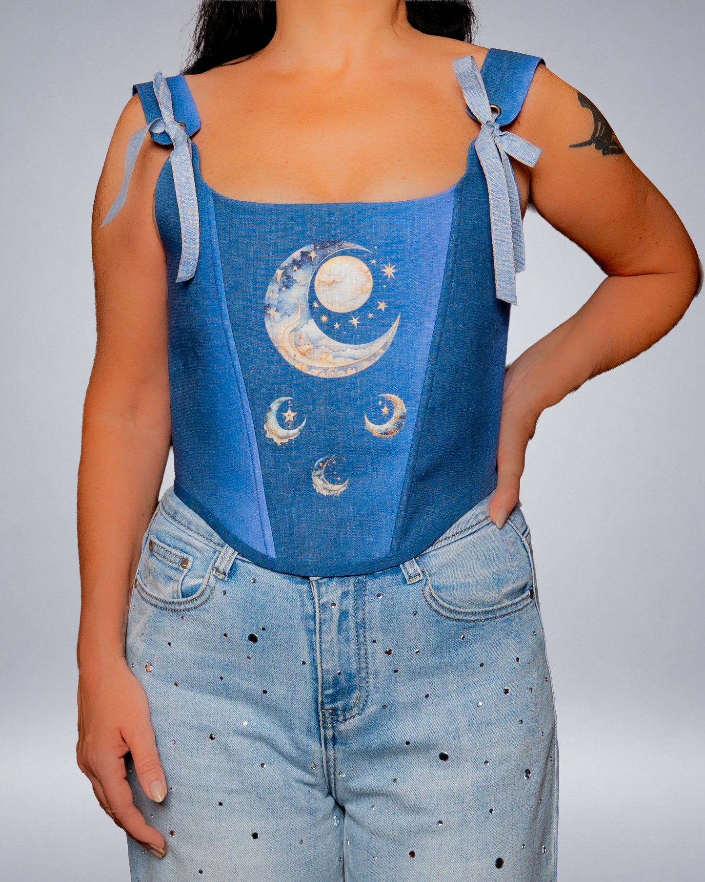 A romantic blue linen corset