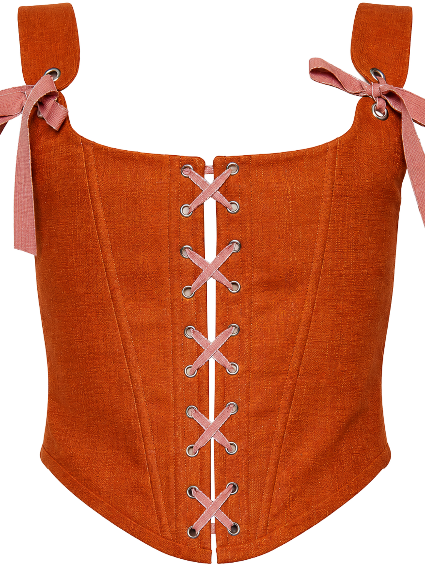 Orange Linen Corset with Front Lace-Up
