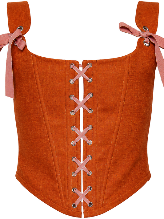 Orange Linen Corset with Front Lace-Up