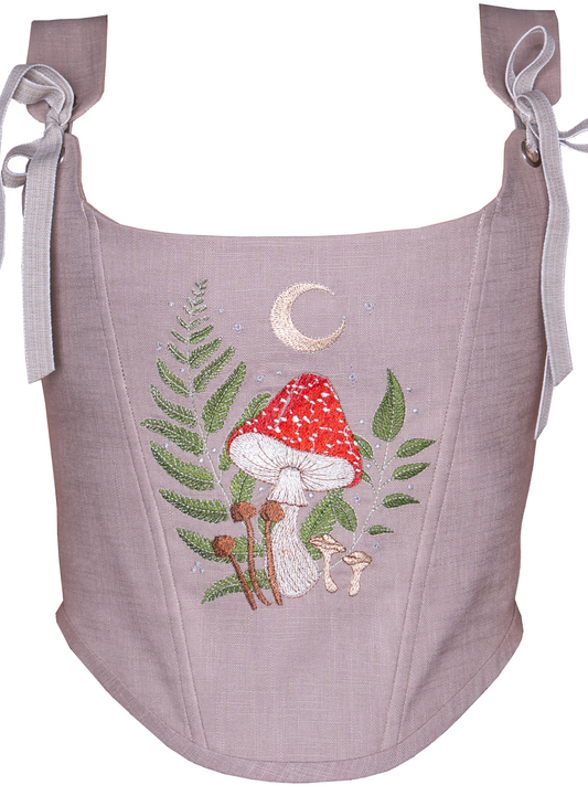 Grey Embroidered Linen Corset