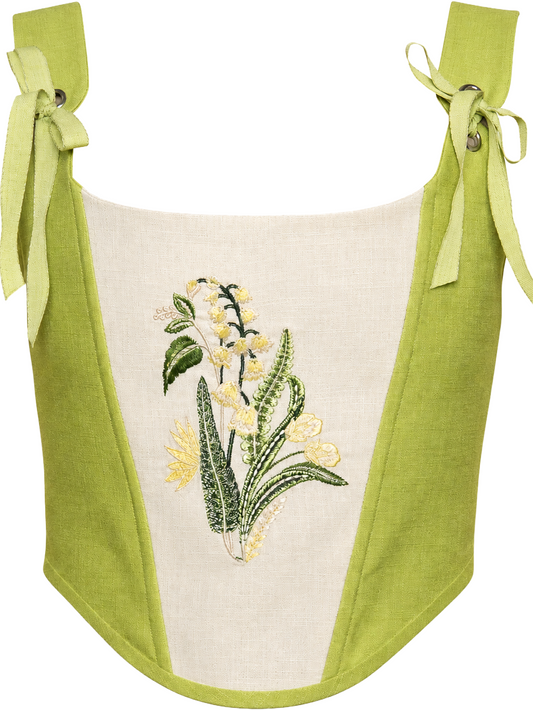 Lime Green Embroidered Linen Corset