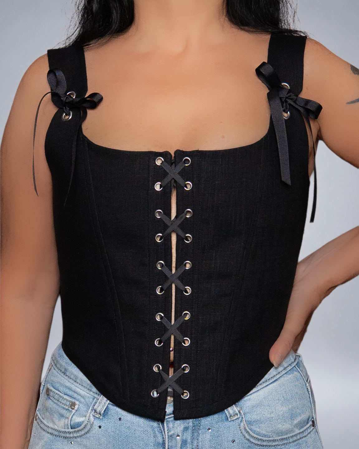 Black Corset Top with Front Lace-Up