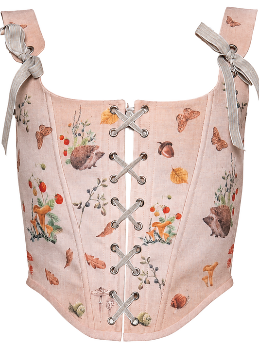 Pink Linen Corset with Front Lace-Up