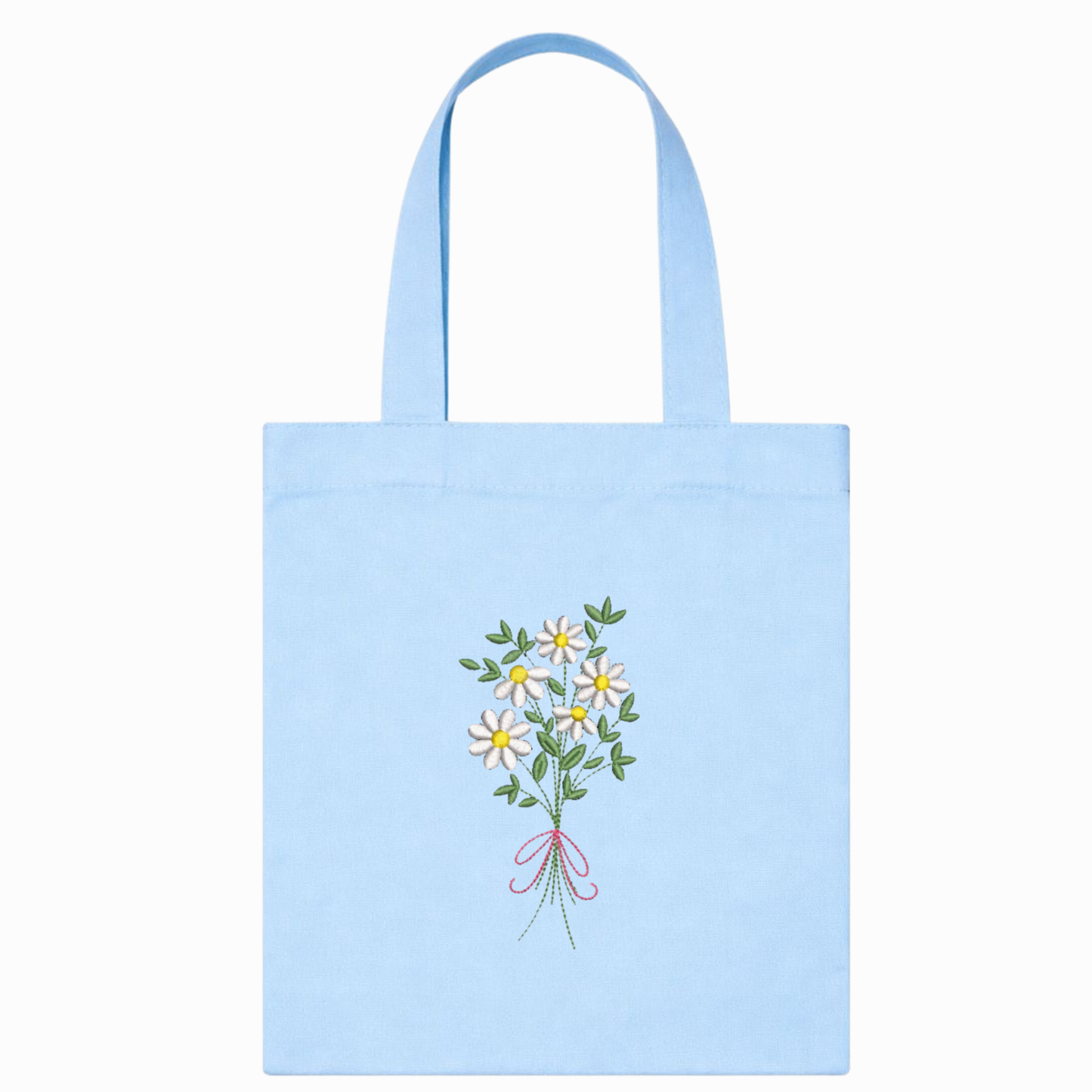 Blaue Shopper-Tasche aus Canvas mit handbestickten Gänseblümchen, hergestellt in Italien