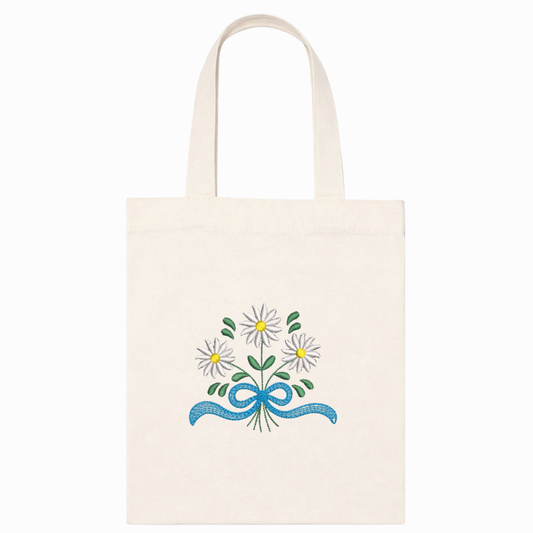 Canvas shopper bag with floral embroidery Daisy tote bag, handmade in Italy