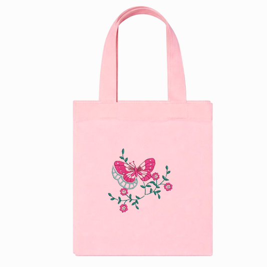 Shopper in Canvas Rosa con Farfalla Borsa Artigianale