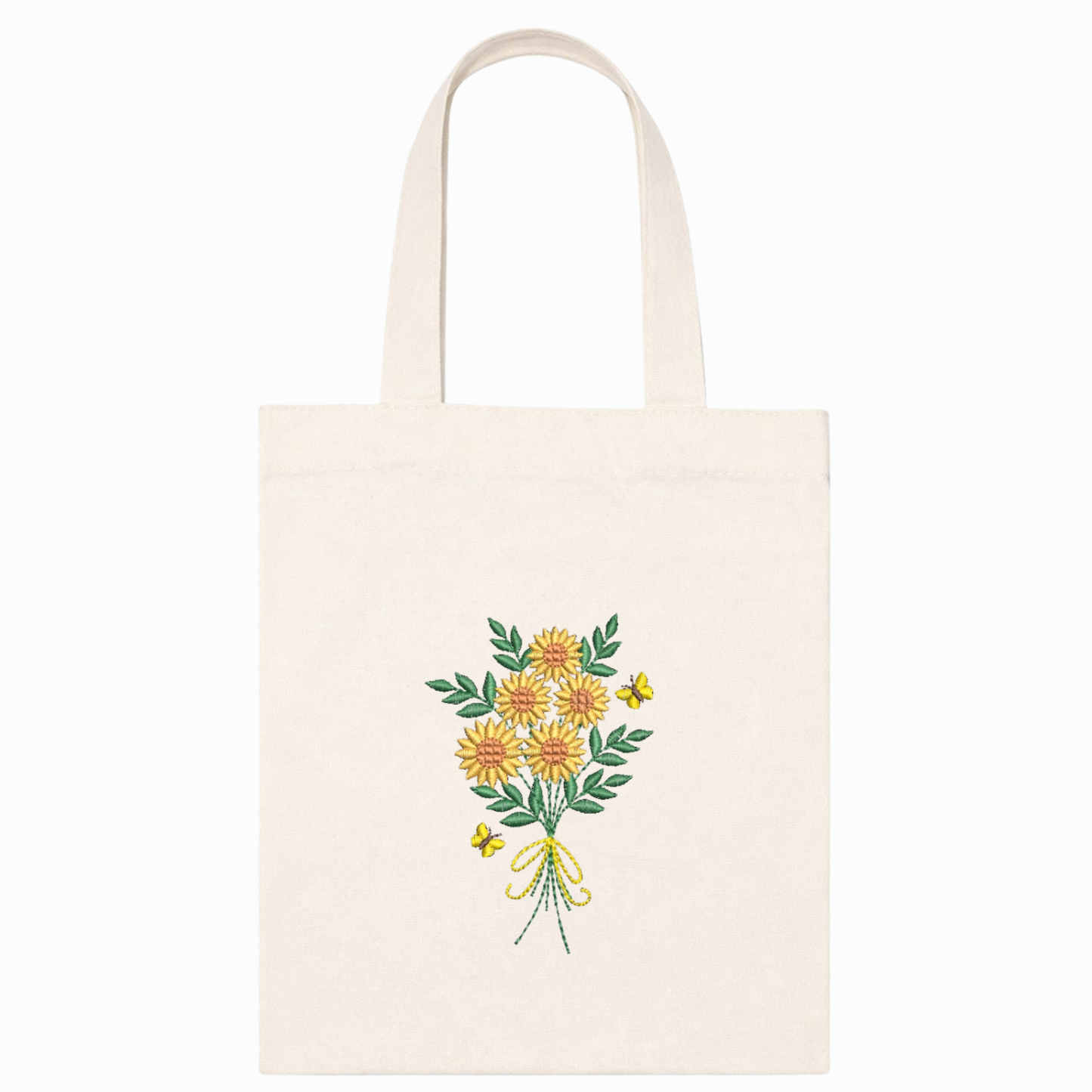Einkaufstasche aus Canvas mit Blumenstickerei – Natürliche Tasche mit Sonnenblumen VIADALINNO