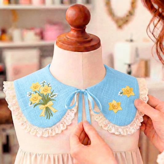 Bestickter Leinenkragen für Mädchen – Narzissen