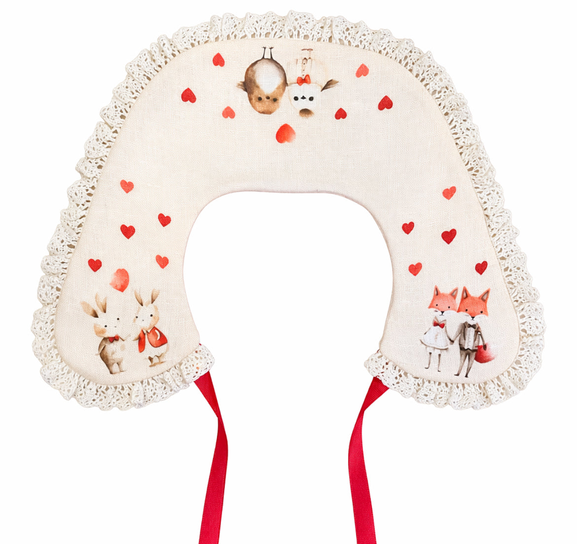 Colletto decorativo in lino per bambina con pizzo e animali romantici San Valentino| Decorative collar