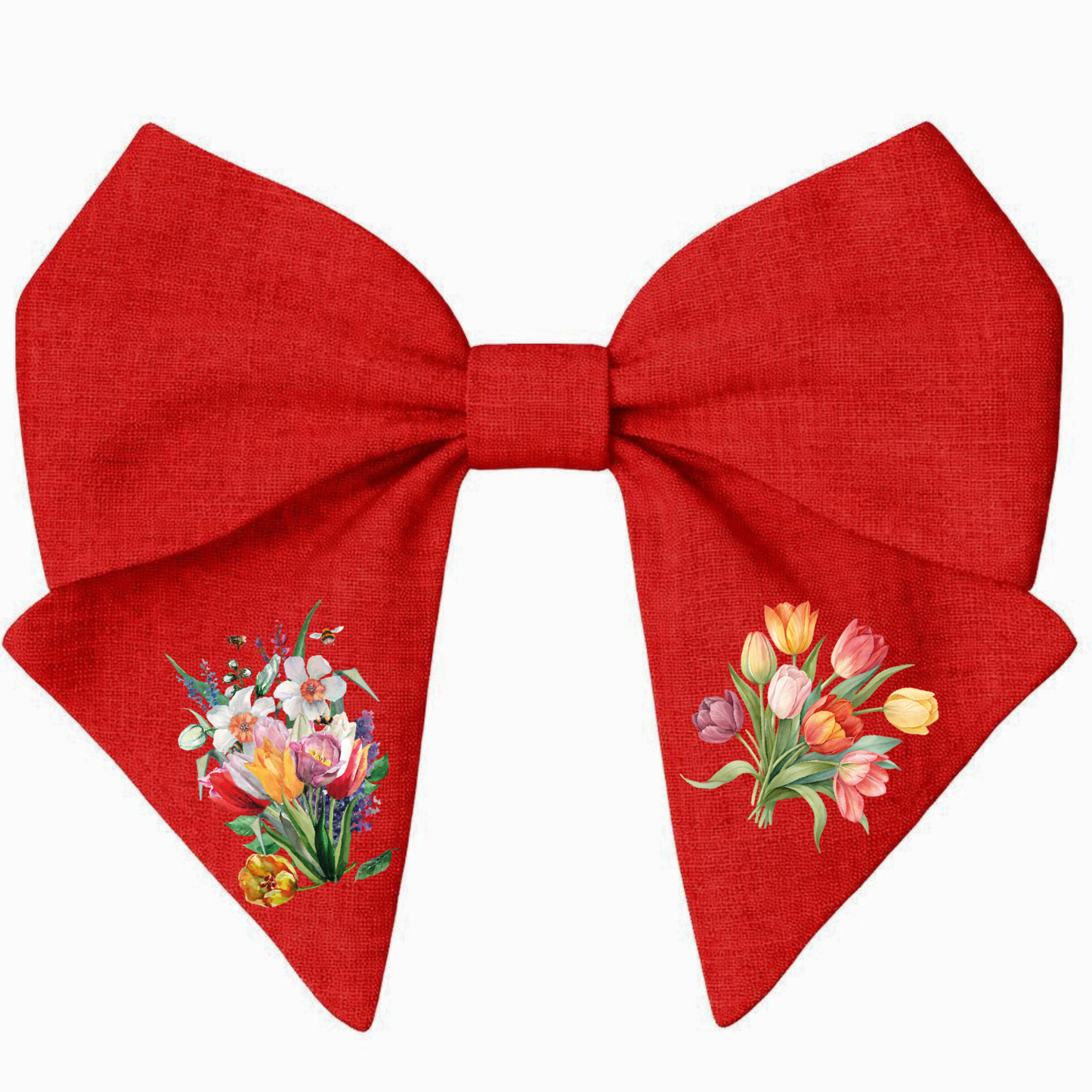Rote Leinenhaarschleife mit Blumen
