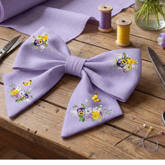 Lila Leinenband mit Blumen- und Schmetterlingsdruck
