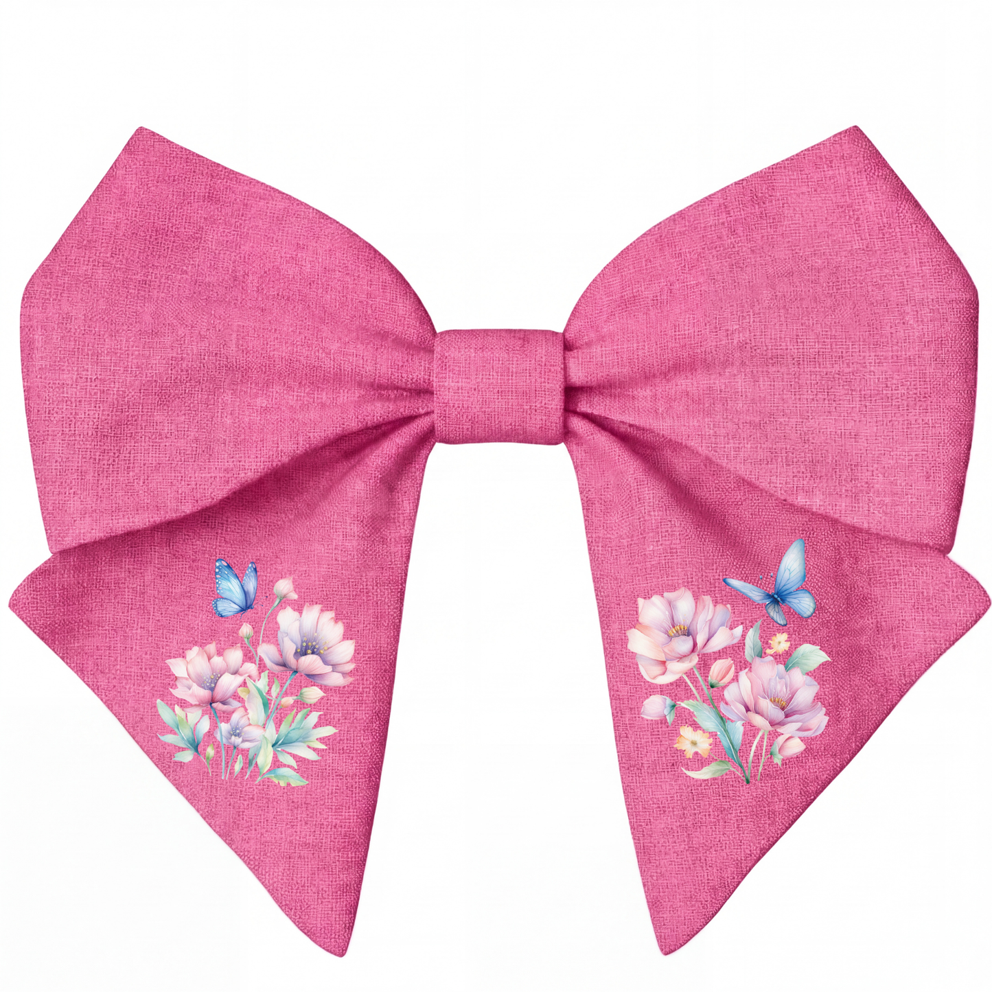 Rosa Leinen-Schleife mit Blumen- und Schmetterlingsdruck