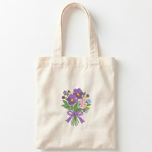 Canvas Shopper Bag with Floral Bouquet Embroidery – Handmade in Italy