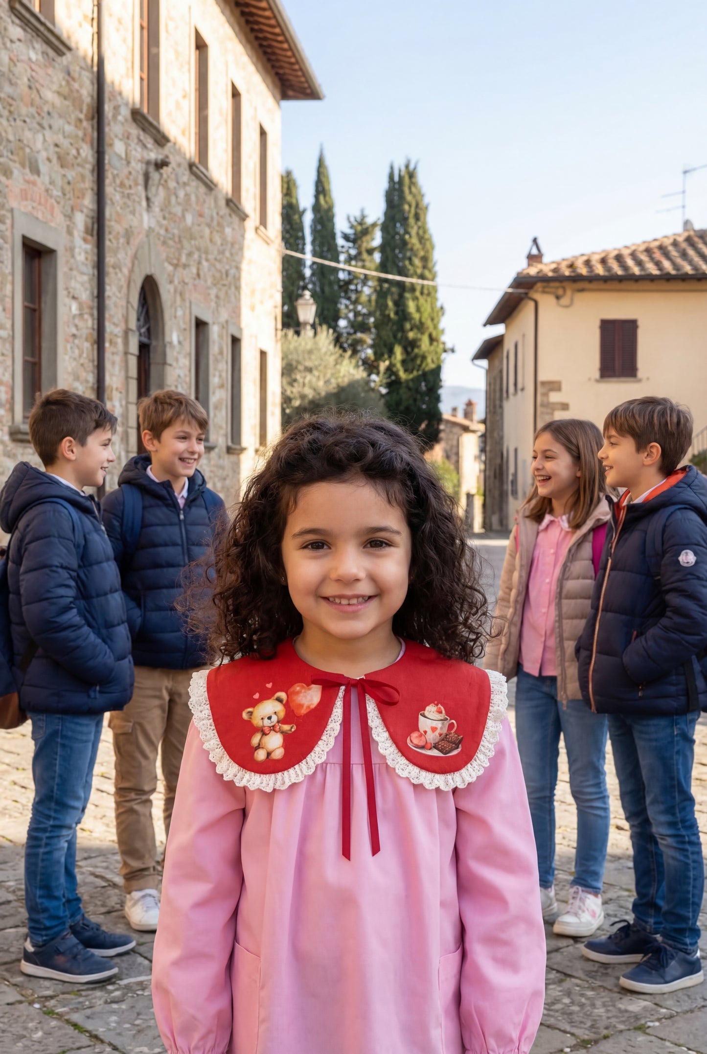 Colletto in lino rosso con orsetti e cuori San Valentino | Decorative collar