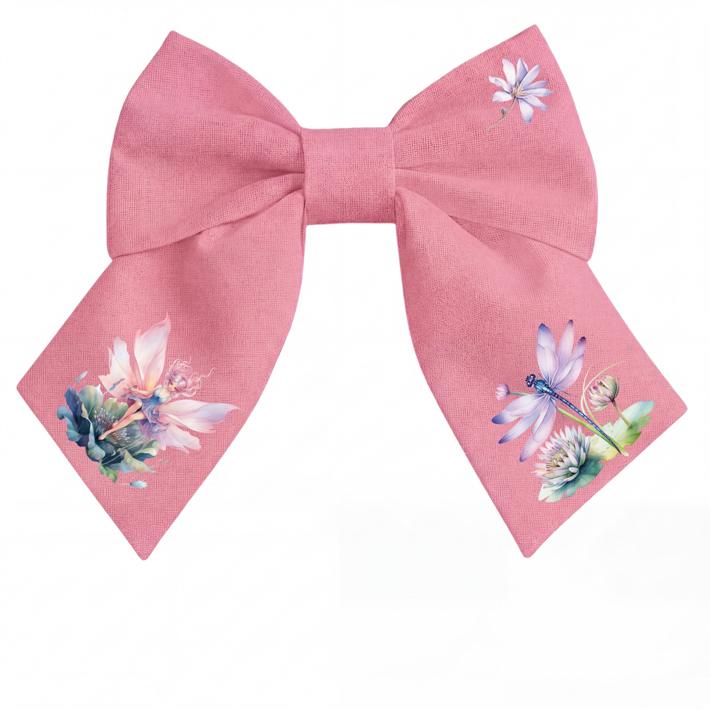 Fiocco per Capelli in Lino Rosa per Bambine Fatto a Mano con Stampa Fiabesca, VIADALINNO